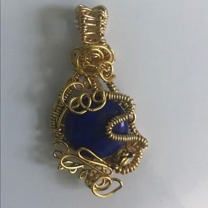 Gold Wire Wrapped Lapis Lazuli Pendant